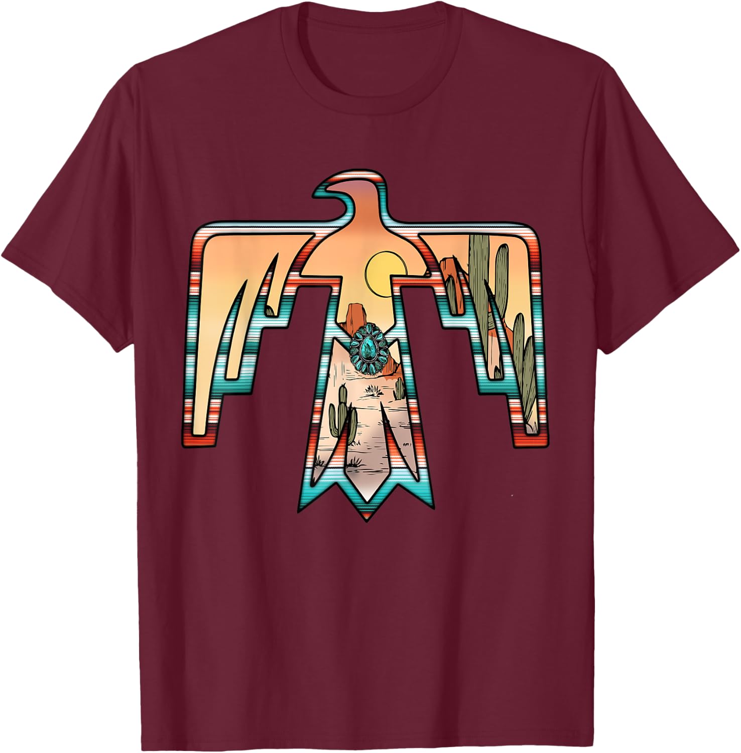 Cute western thunderbird country Aztec cactus women rodeo T-Shirt - T-Shirt | Maroon