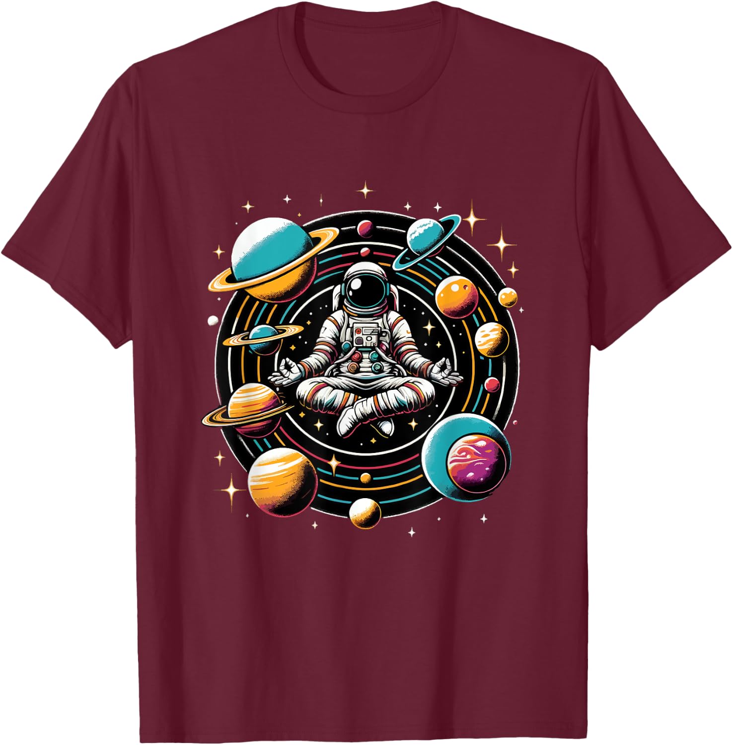 Meditating Astronaut Astronomy Astrophysics Stargazing T-Shirt - T-Shirt | Maroon