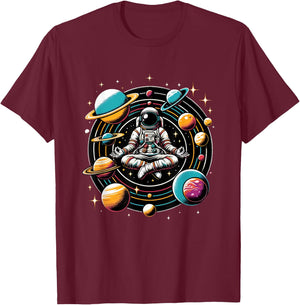 Meditating Astronaut Astronomy Astrophysics Stargazing T-Shirt - T-Shirt | Maroon