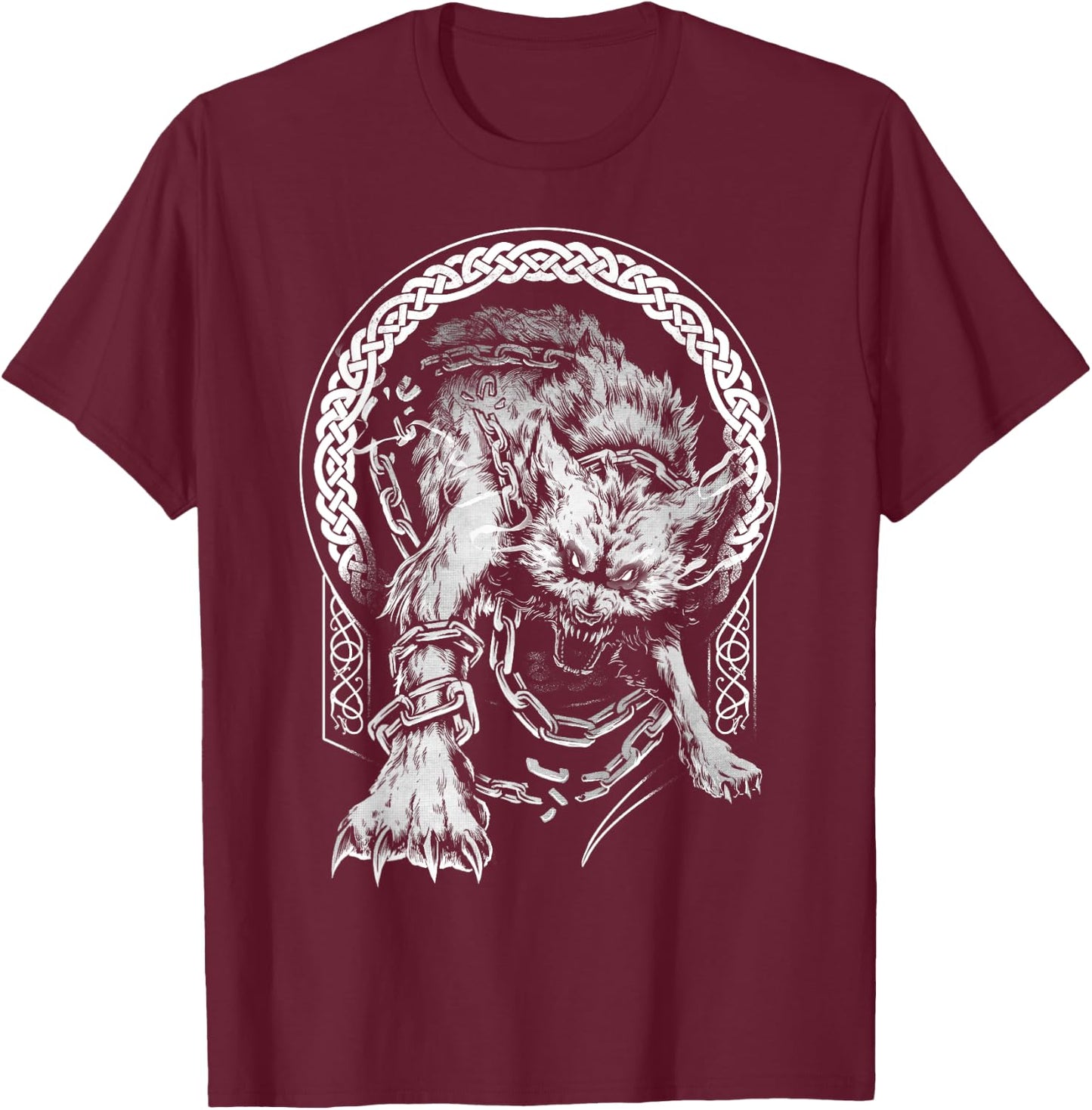 Fenrir Wolf Viking Nordic Pagan Mythology T-Shirt - T-Shirt | Maroon