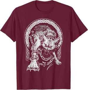 Fenrir Wolf Viking Nordic Pagan Mythology T-Shirt - T-Shirt | Maroon