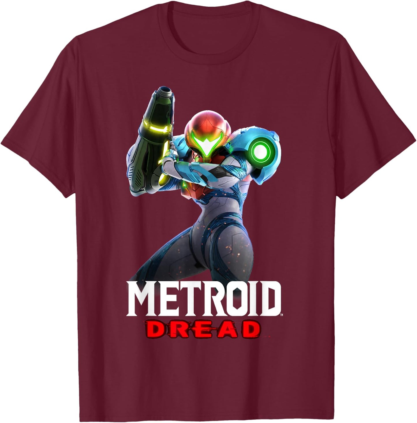 Metroid Dread Samus Aran Standing Nintendo Hero Poster T-Shirt - T-Shirt | Maroon