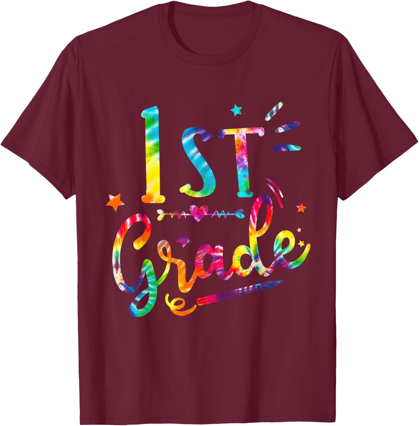 1st Grade Tie Dye Shirt First Grade Shirs Back To School T-Shirt - T-Shirt | Maroon