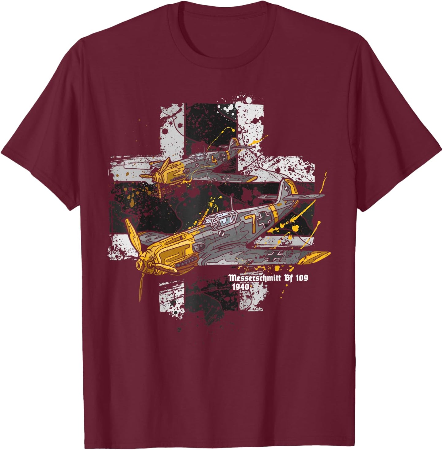 Messerschmitt Bf 109 WWII Aircraft History T-Shirt - T-Shirt | Maroon