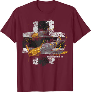 Messerschmitt Bf 109 WWII Aircraft History T-Shirt - T-Shirt | Maroon
