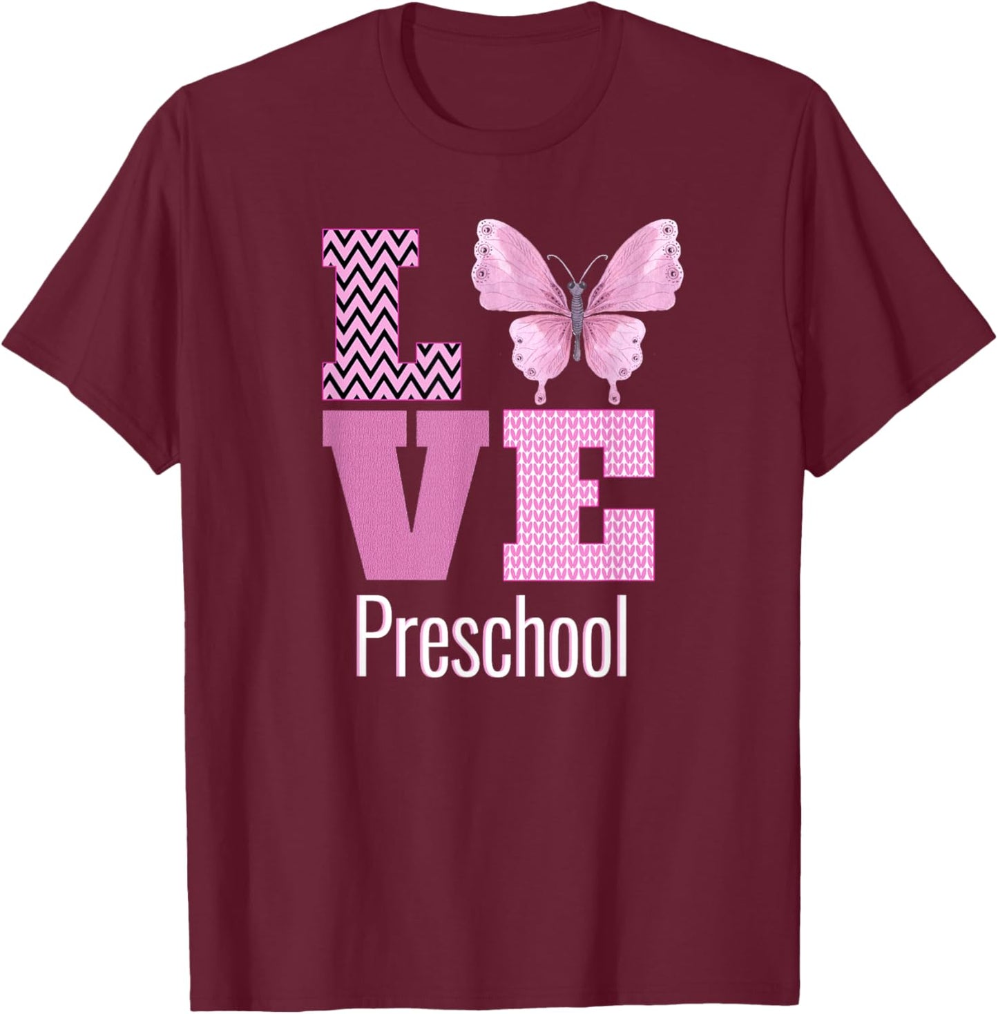 Love Preschool Purple Butterfly Preschool Teacher Women Kids T-Shirt - T-Shirt | Maroon