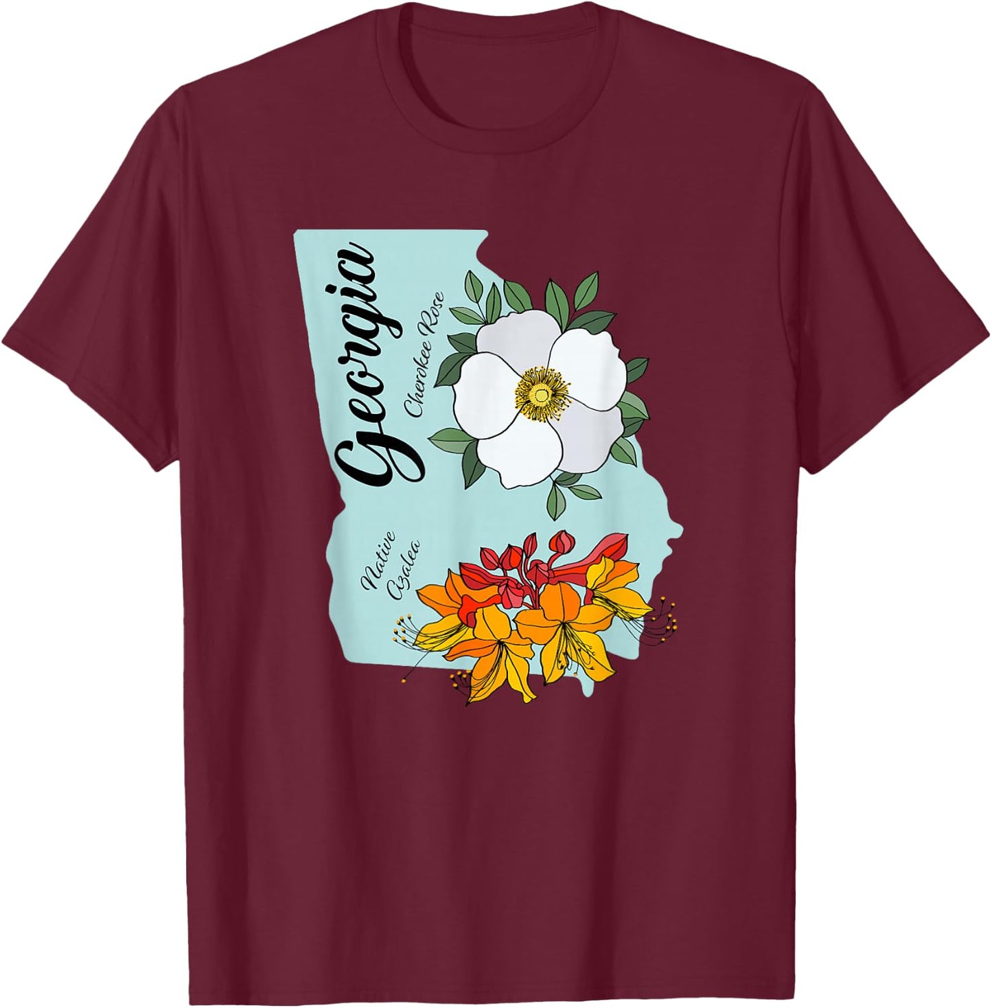 State of Georgia Flower and Wildflower T-Shirt - T-Shirt | Maroon