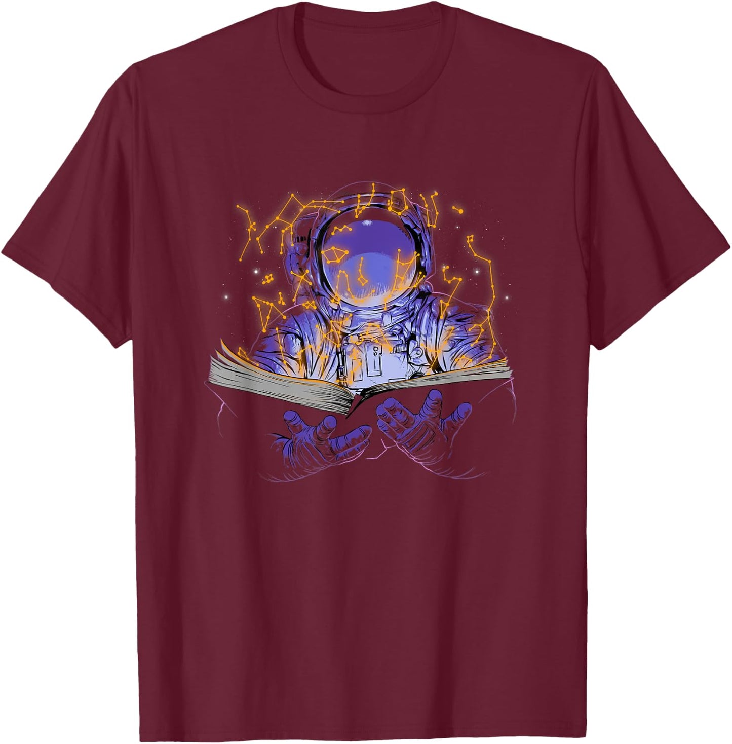 The Book of Stars Astronaut Reading Constellation Magic T-Shirt - T-Shirt | Maroon