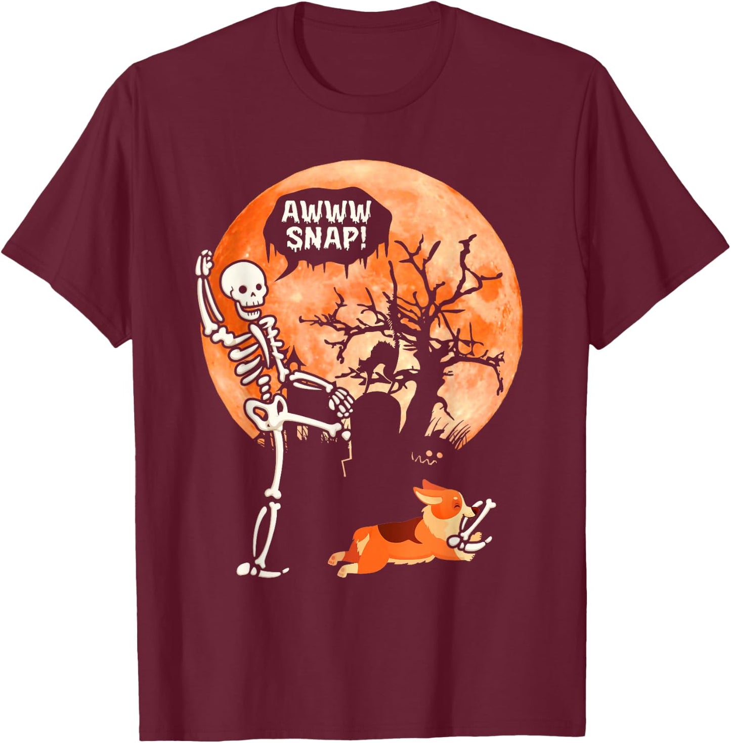 Awww Snap Halloween Costume Corgi Bring Skeleton Broken Leg T-Shirt - T-Shirt | Maroon