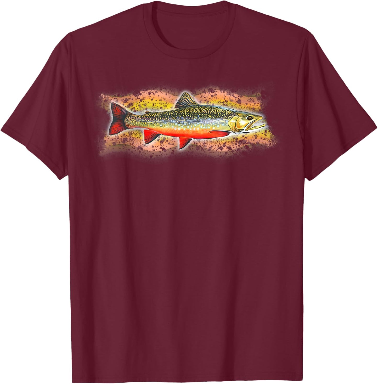 Brook Trout Fishing Graphic T-Shirt - T-Shirt | Maroon