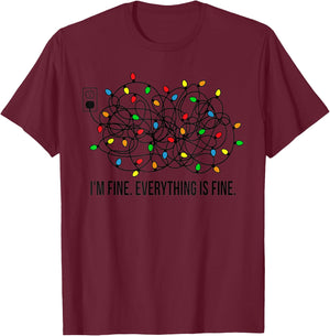 Christmas Lights I'm Fine Everything Is Fine Ugly Christmas T-Shirt - T-Shirt | Maroon