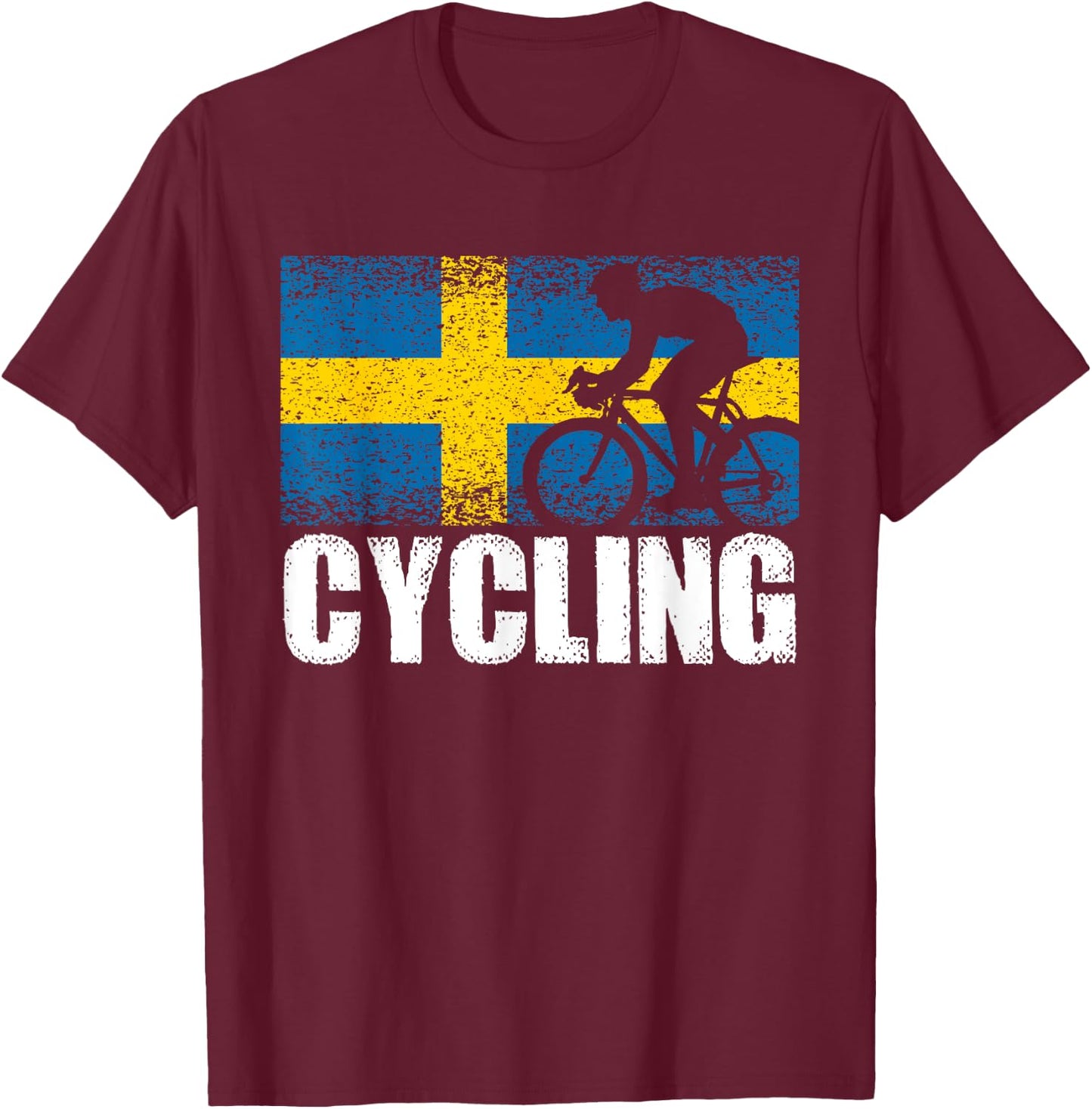 Cycling, Sweden flag, Swedish bicycle road cyclist T-Shirt - T-Shirt | Maroon