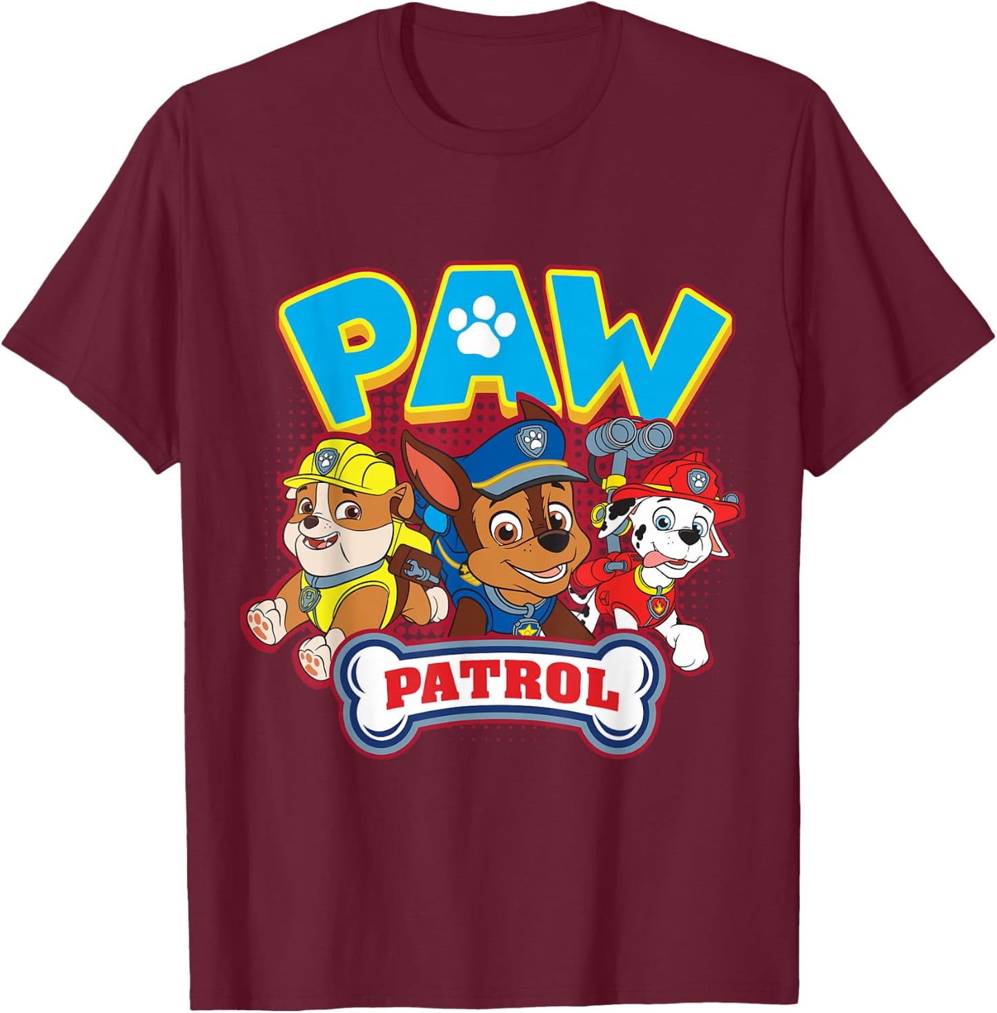 Chase, Rubble, & Marshall Paw Patrol T-Shirt - T-Shirt | Maroon