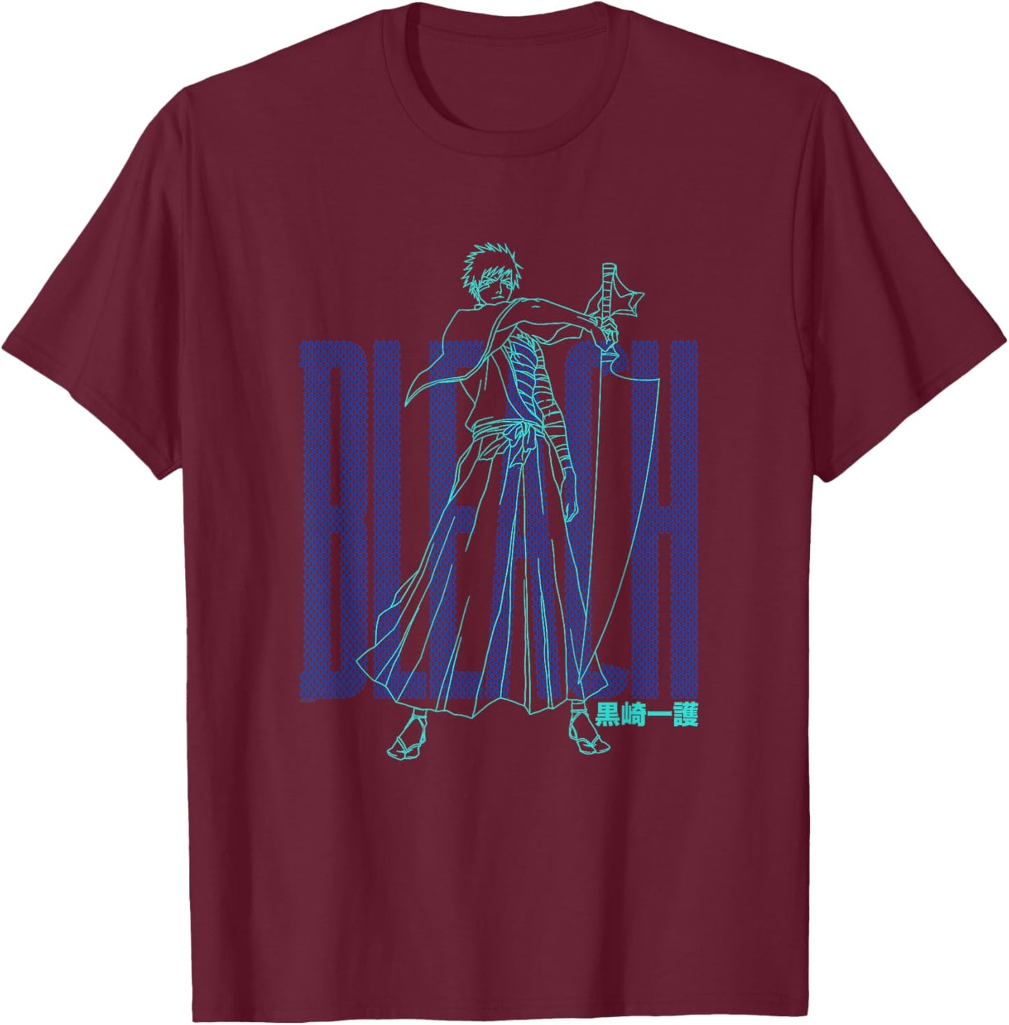 Bleach Ichigo Outline and Dots Pattern Anime T-Shirt - T-Shirt | Maroon