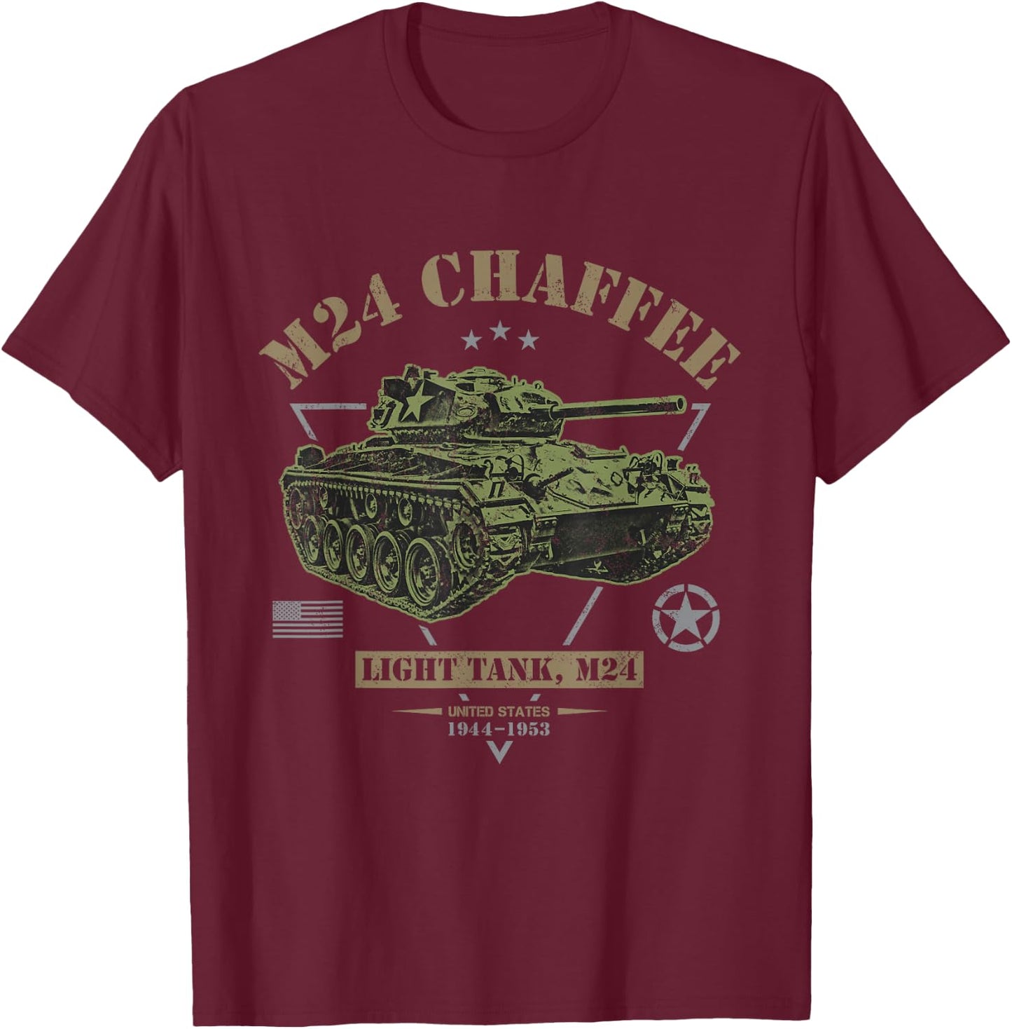 M24 Chaffee WW2 Tank T-Shirt - T-Shirt | Maroon