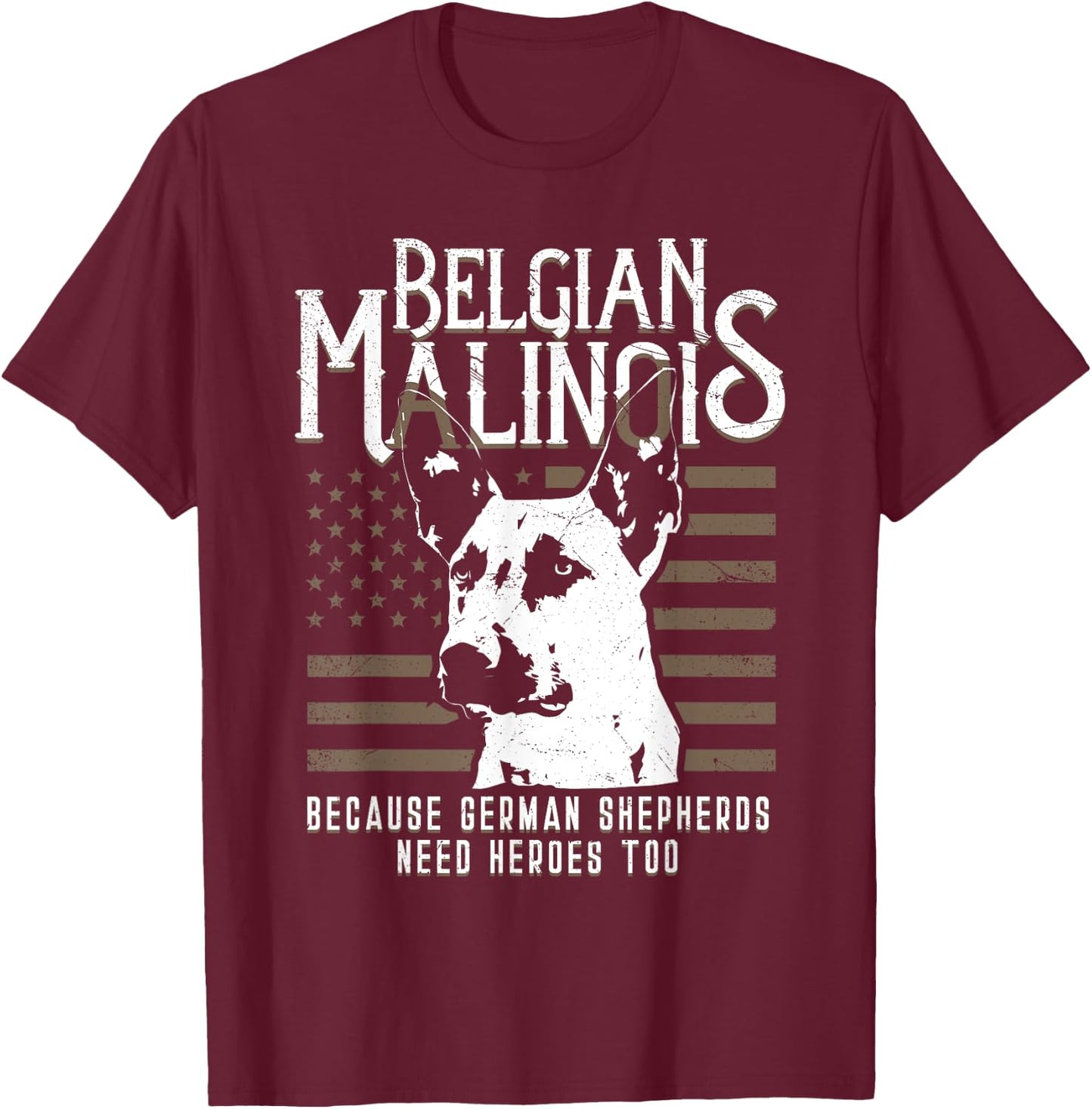 Belgian Malinois American Flag German Shepherd Police K9 Art T-Shirt - T-Shirt | Maroon