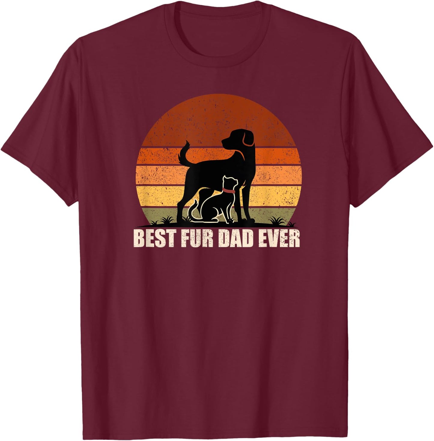 Funny Vintage Retro Best Fur Dad Ever for Dog And Cat Owner Men Women Kids T-Shirt - T-Shirt | Maroon