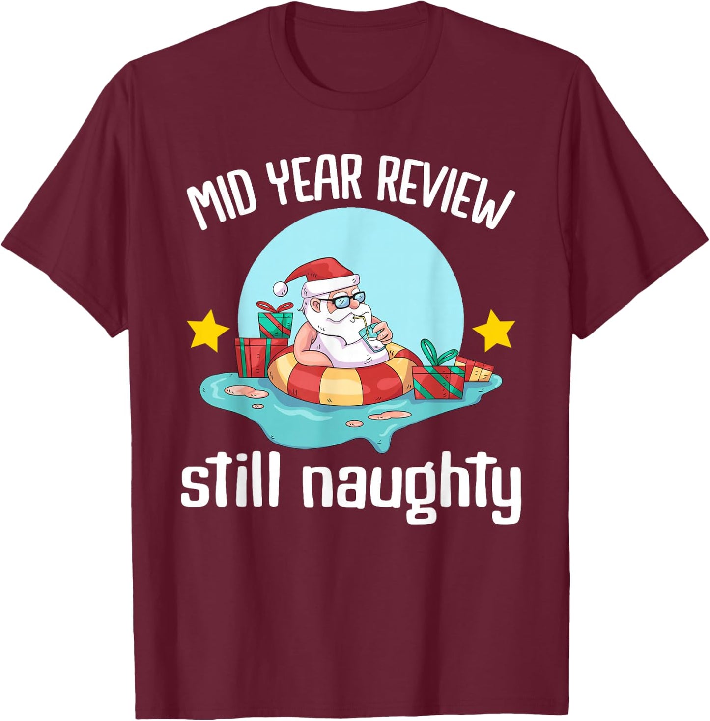Christmas in July | Summer Santa Claus Beach Hawaii Surf T-Shirt - T-Shirt | Maroon