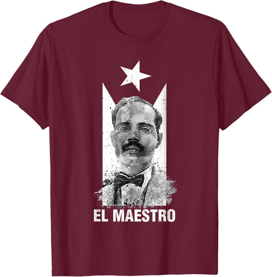 Pedro Albizu Campos Black Puerto Rico Flag El Maestro T-Shirt - T-Shirt | Maroon