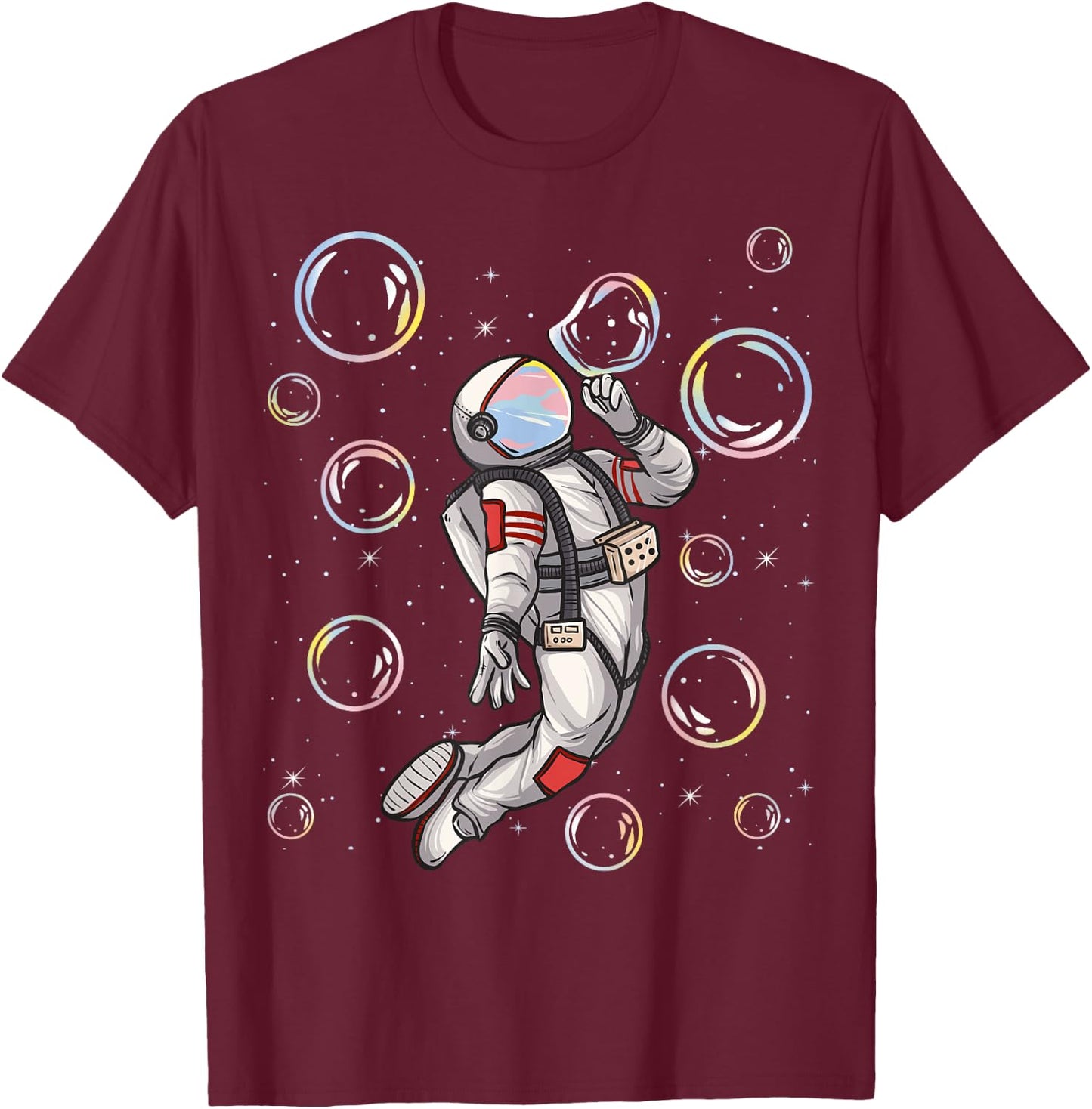 Spaceman Trip Shirt Astronaut Space Planets Balloons Bubbles T-Shirt - T-Shirt | Maroon