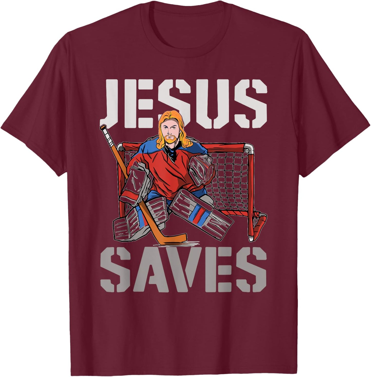 Ice Hockey Goalie Vintage Goalkeeper Jesus Jesus Saves T-Shirt - T-Shirt | Maroon