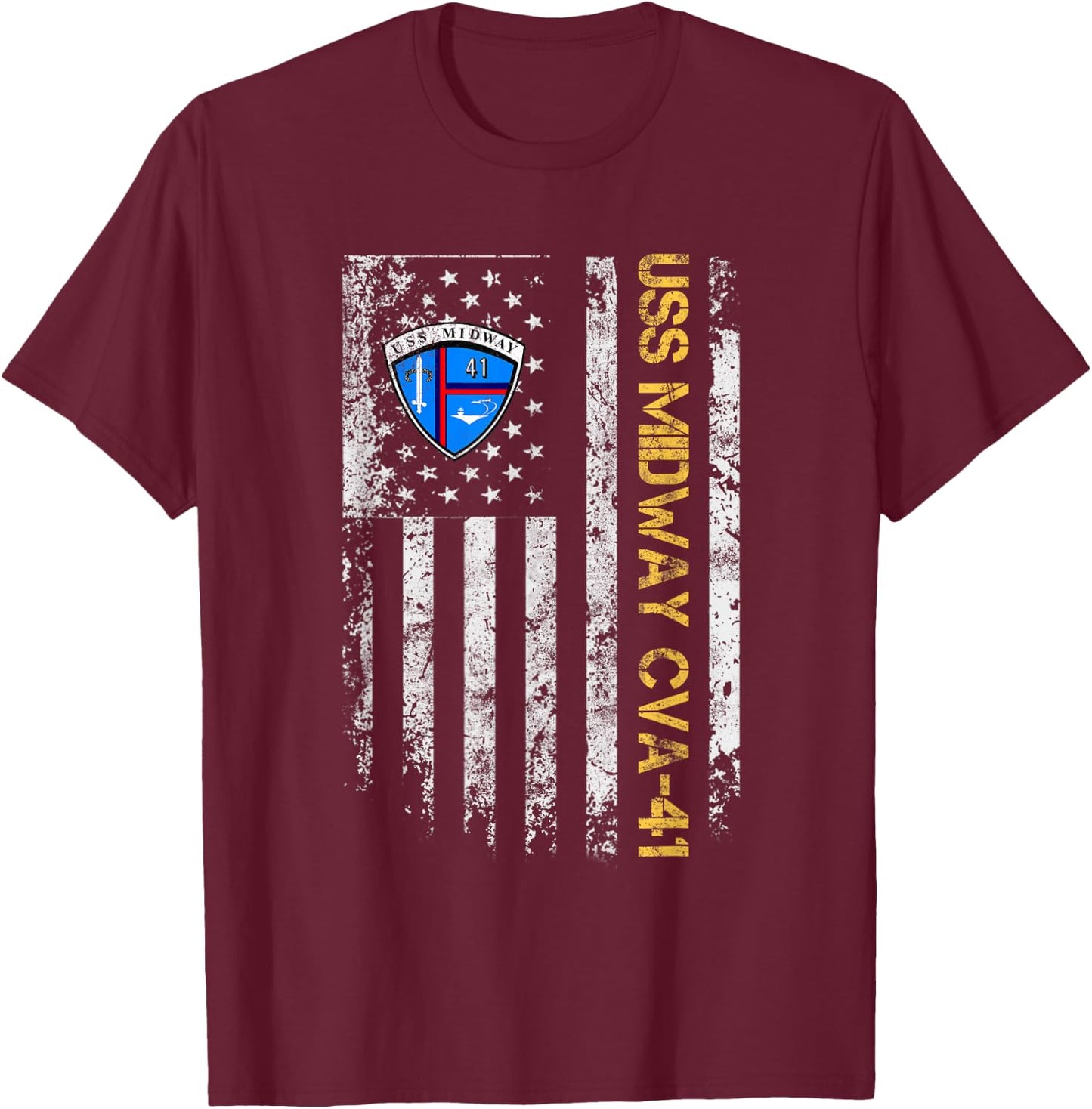 USS Midway CVA-41 Aircraft Carrier Veteran Flag Veterans Day T-Shirt - T-Shirt | Maroon