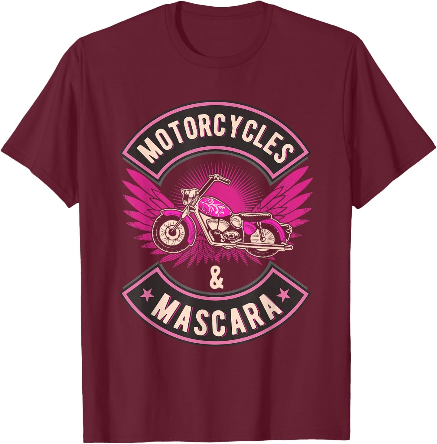 Funny Motorcycles and Mascara Makeup Biking Biker Girl T-Shirt - T-Shirt | Maroon