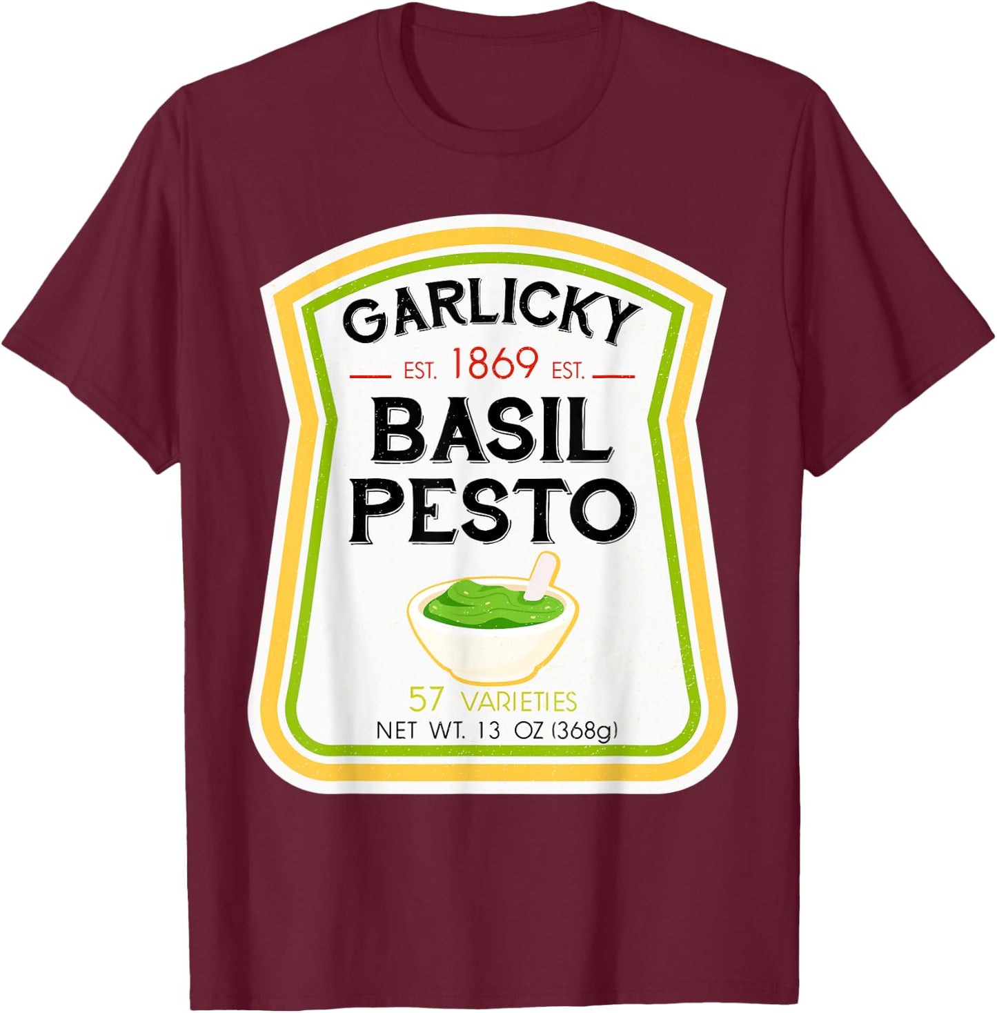 Basil Pesto Bottle Label Halloween 2021 Couples Costume T-Shirt - T-Shirt | Maroon