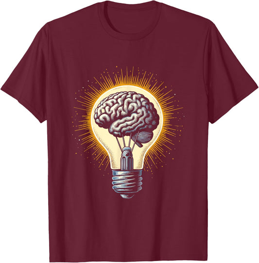 Brain Light Bulb - Inventor Idea Neuroscience Neurologist T-Shirt - T-Shirt | Maroon