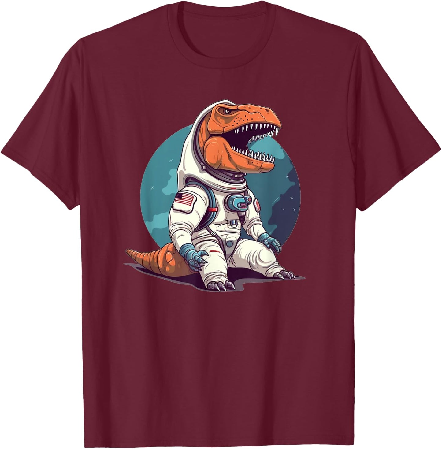 Funny Astronaut T-Rex Dinosaur In Space T-Rex Astronaut T-Shirt - T-Shirt | Maroon