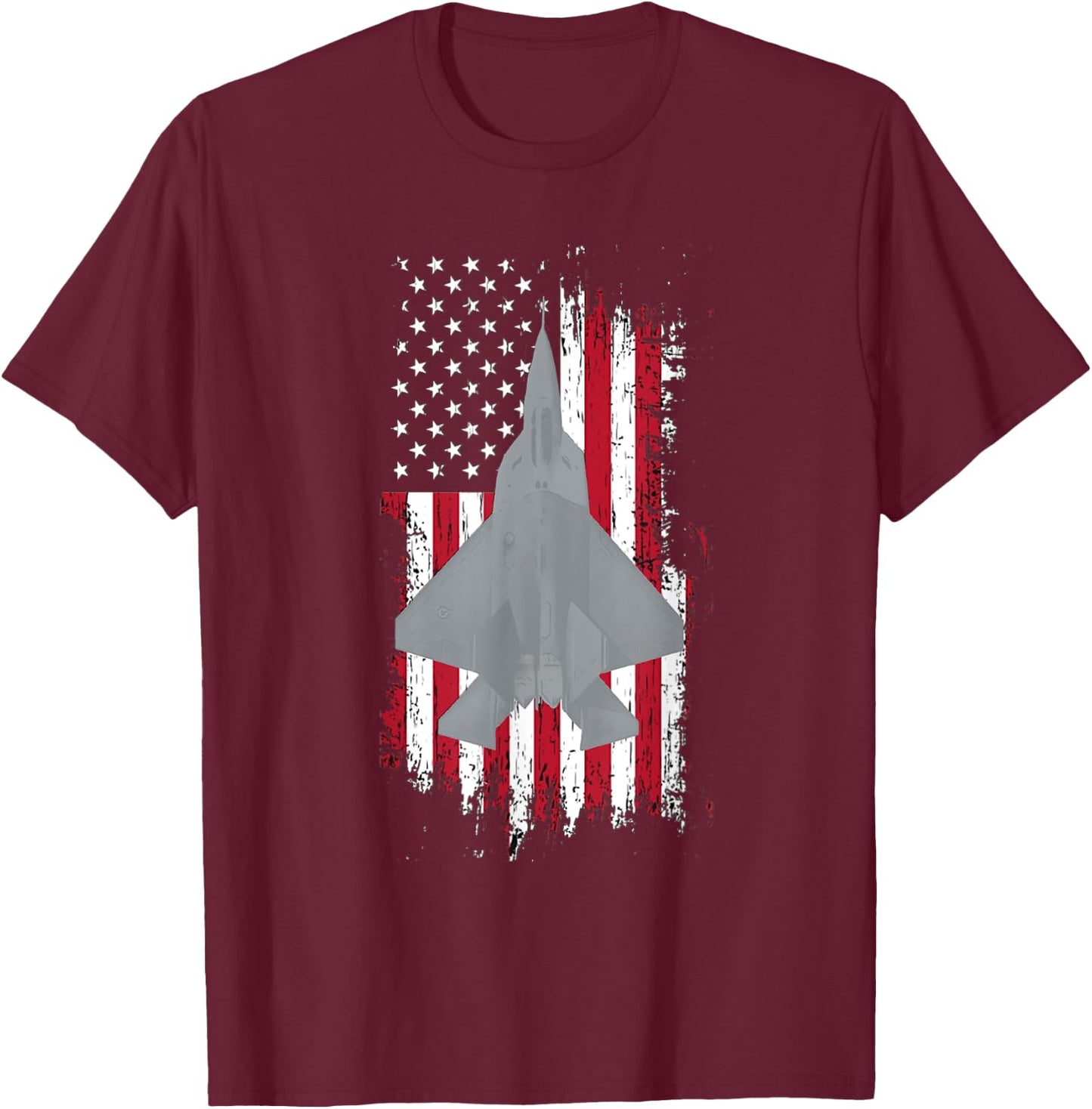 F-22 Raptor Jet American Flag Military Aircraft Shirt Women Men T-Shirt - T-Shirt | Maroon