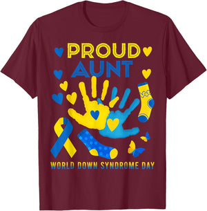 Proud Aunt T21 World Down Syndrome Awareness Day Ribbon T T-Shirt - T-Shirt | Maroon