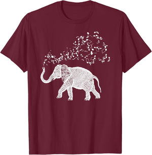 Elephant and musical notes T-Shirt - T-Shirt | Maroon