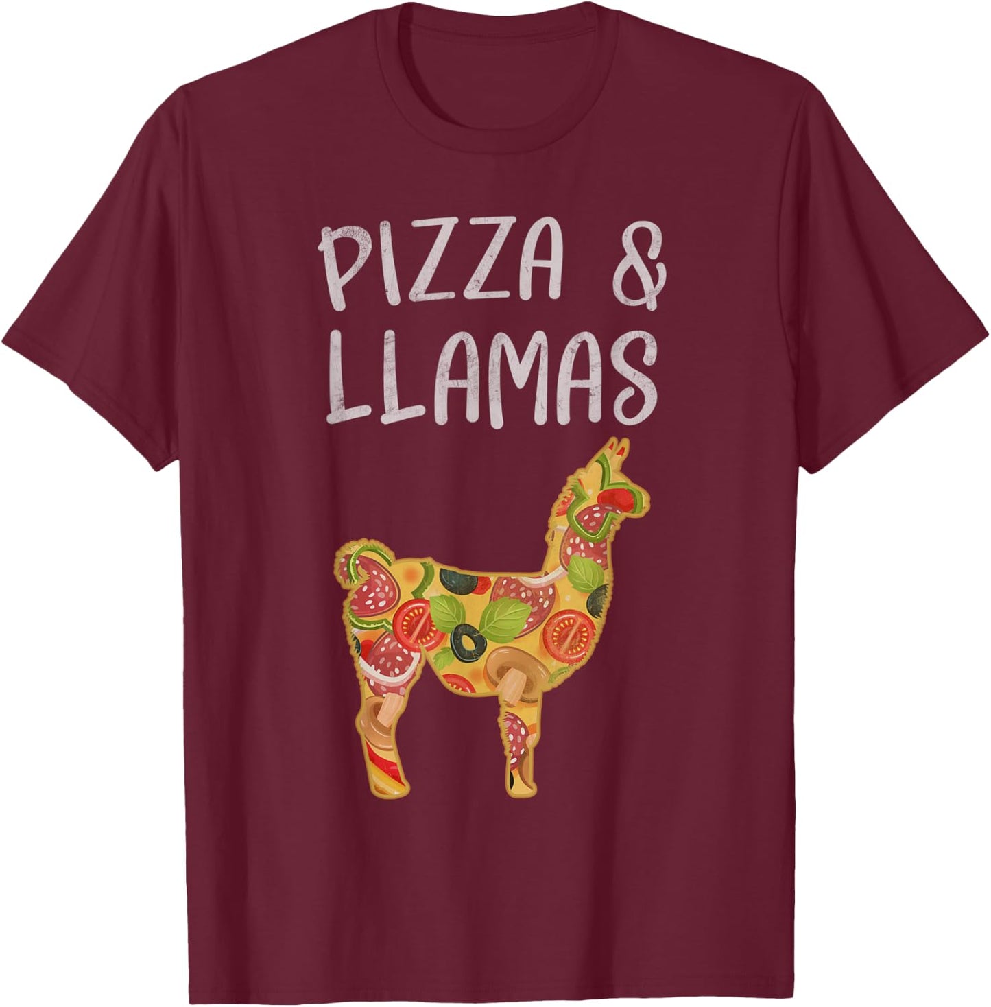 I Like Pizza and Llamas Funny Llama Pizza Lovers Cute T-Shirt - T-Shirt | Maroon