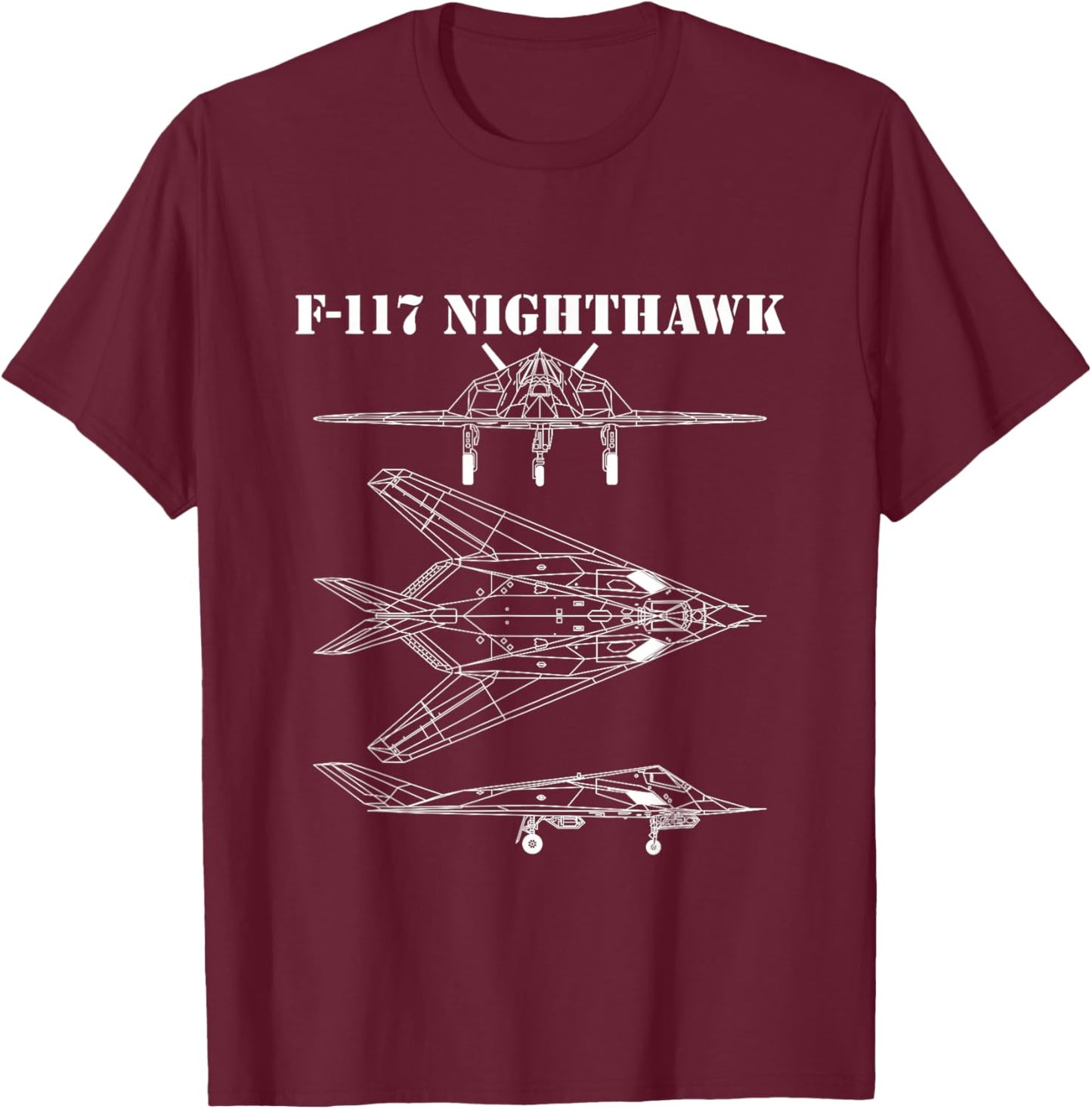 F-117 Stealth Aircraft Nighthawk Schematic Military Jet F117 T-Shirt - T-Shirt | Maroon