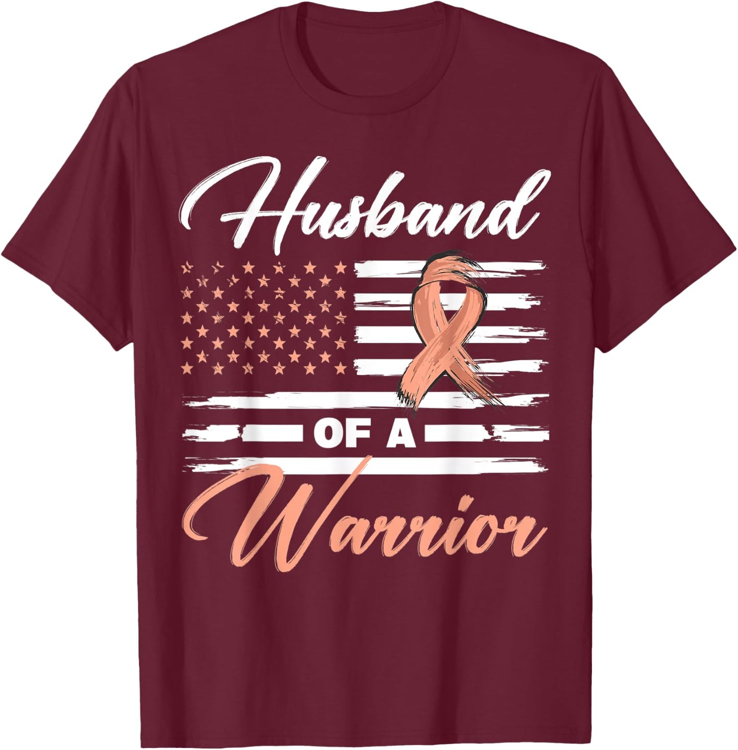 Husband Of A Warrior USA Flag Endometrial Cancer Awareness Kids Men T-Shirt - T-Shirt | Maroon