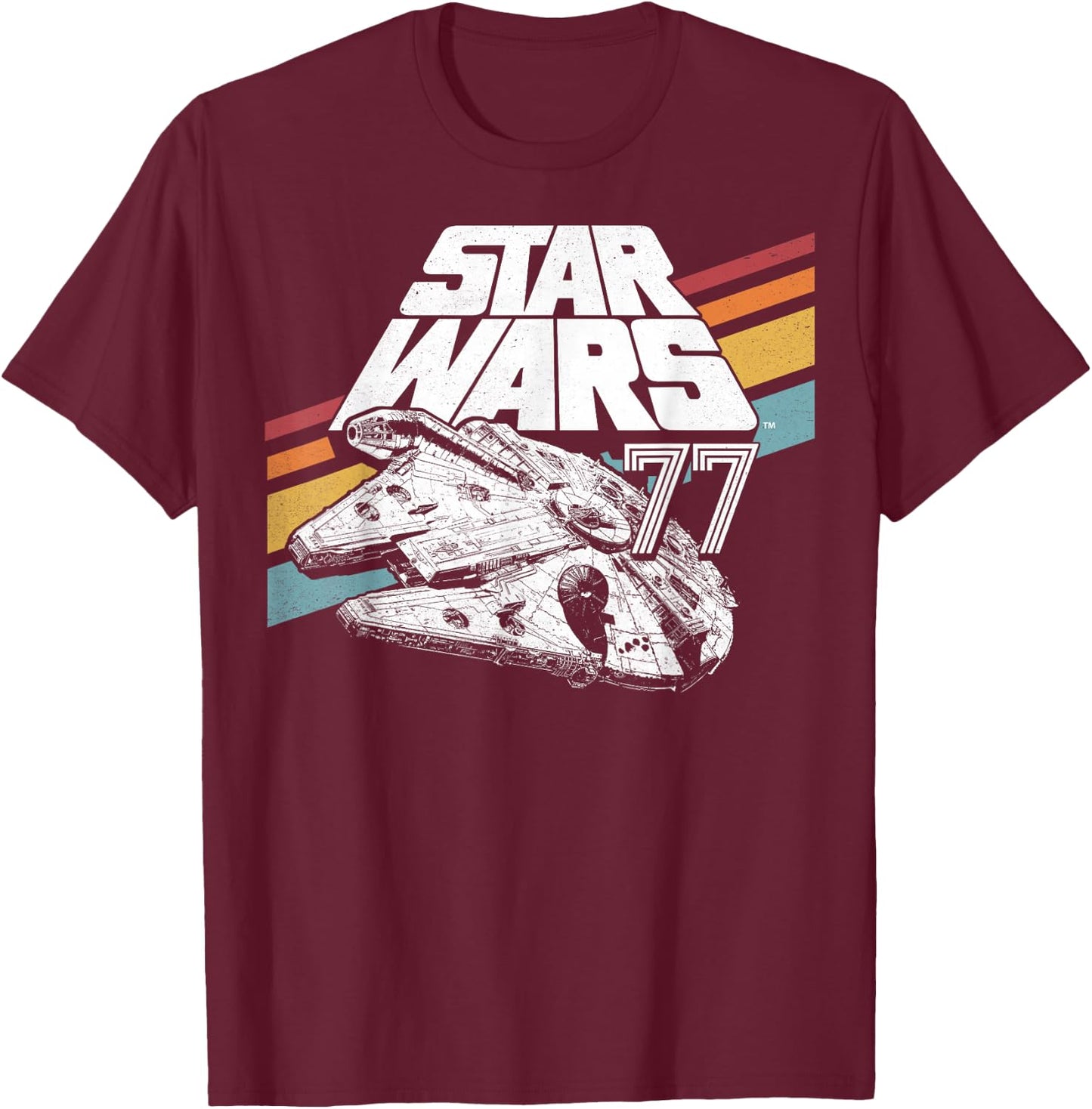 Star Wars Millennium Falcon Retro Rainbow Stripe T-Shirt - T-Shirt | Maroon
