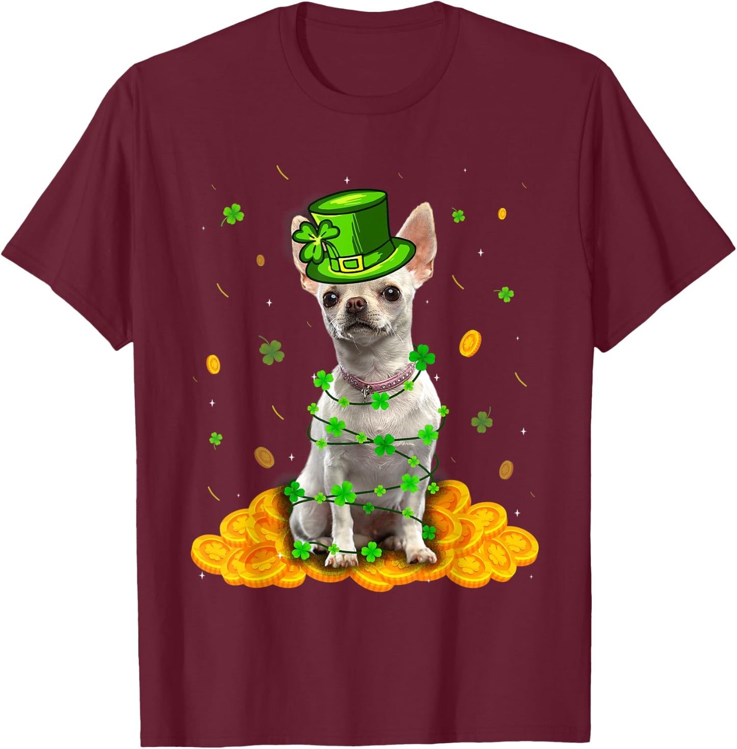 Cute Chihuahua Dog St Patricks Day Irish Shamrock T-Shirt - T-Shirt | Maroon