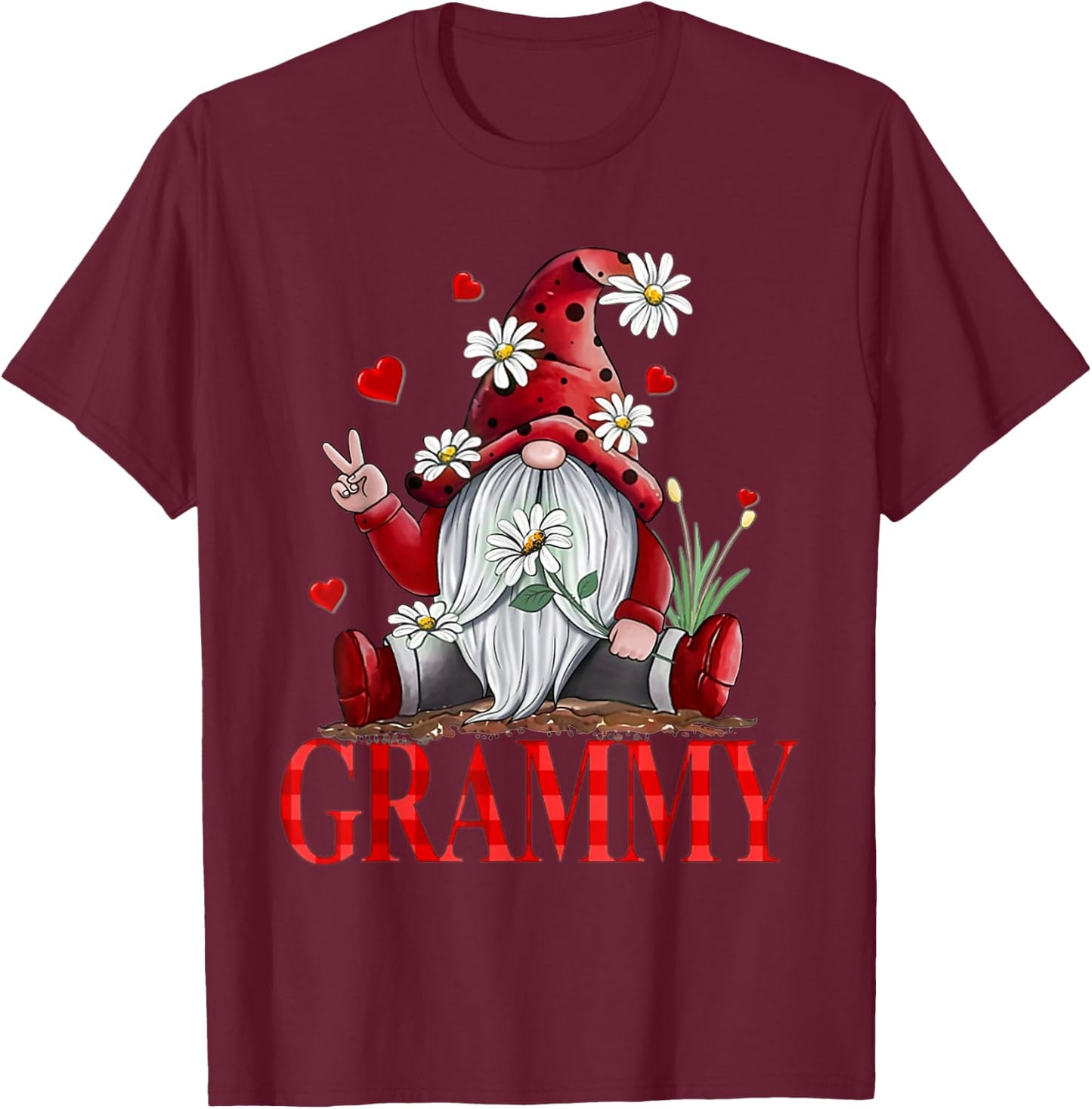GRAMMY - VALENTINE GNOME Hippie Beetle Daisy Flower Gnome T-Shirt - T-Shirt | Maroon