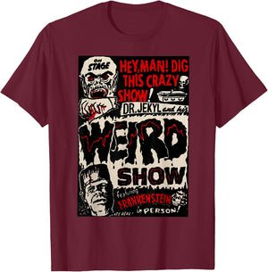 Horror Movie Monster Vintage Halloween Frankenstein T-Shirt - T-Shirt | Maroon