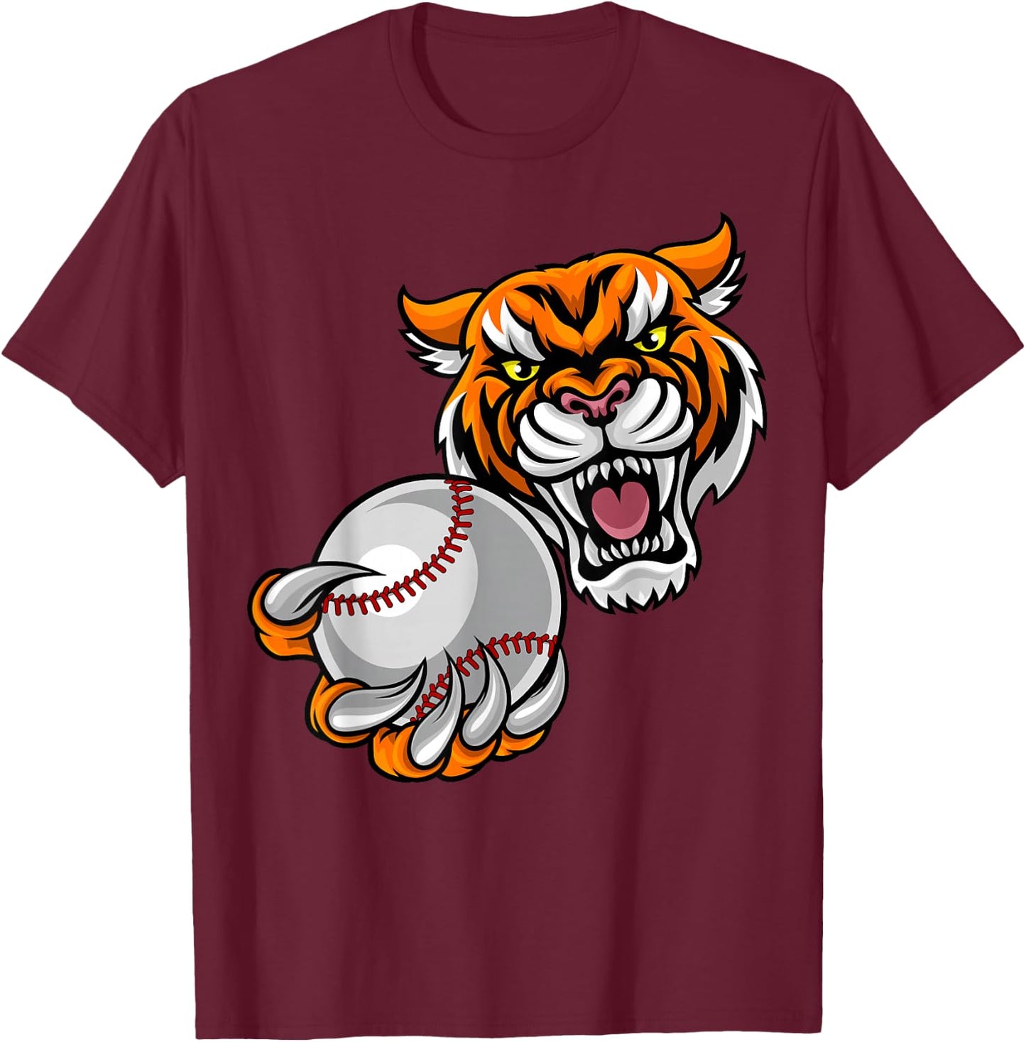 Tiger Holding Baseball Ball Mascot T-Shirt - T-Shirt | Maroon