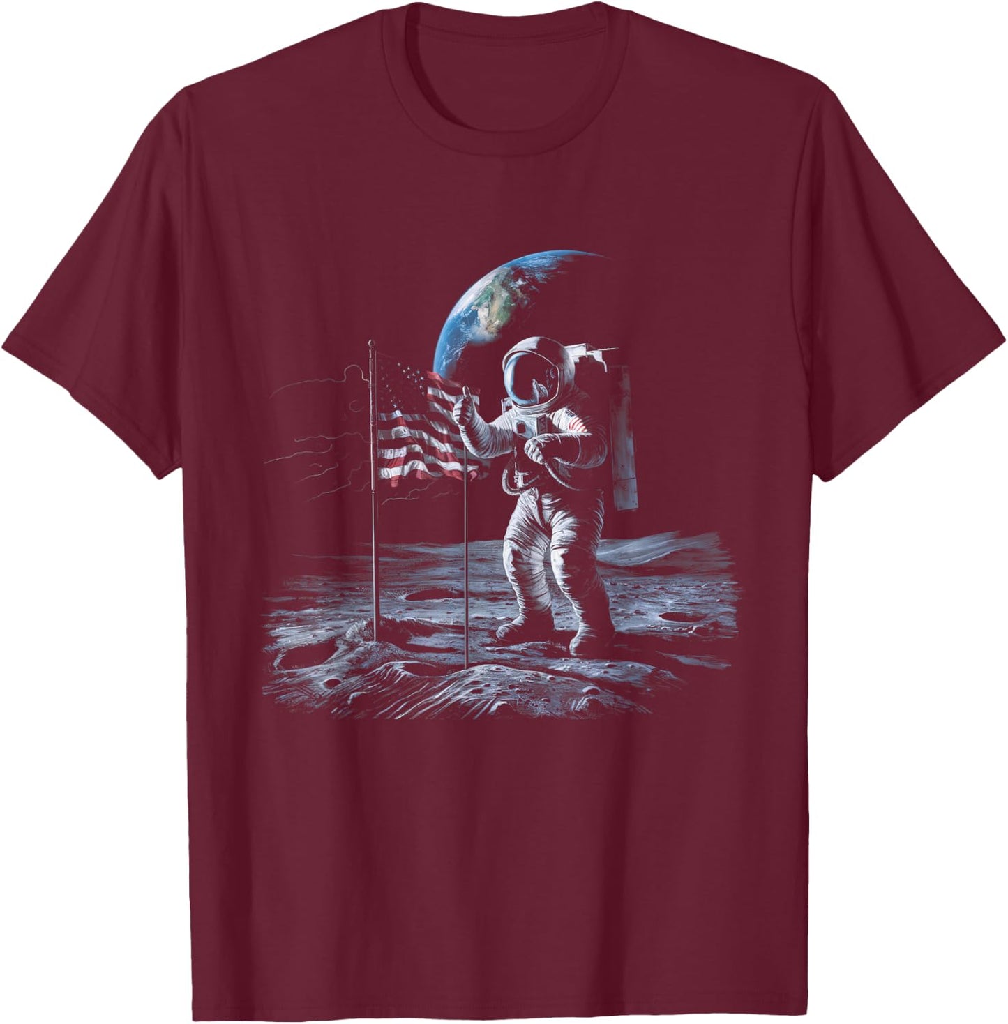 Astronaut on Moon - Iconic Space Exploration Art for Science T-Shirt - T-Shirt | Maroon