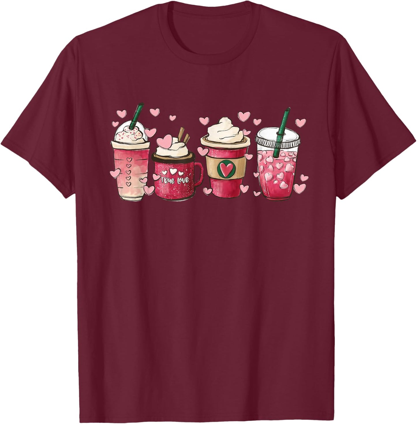 Valentine Coffee Heart Iced Coffee Lover Valentine Day T-Shirt - T-Shirt | Maroon