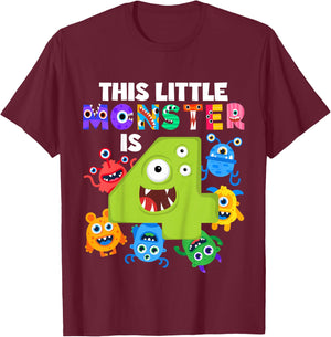 This Little Monster is 4 Four Years 4th Birthday Party Alein T-Shirt - T-Shirt | Maroon