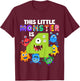 This Little Monster is 4 Four Years 4th Birthday Party Alein T-Shirt - T-Shirt | Maroon