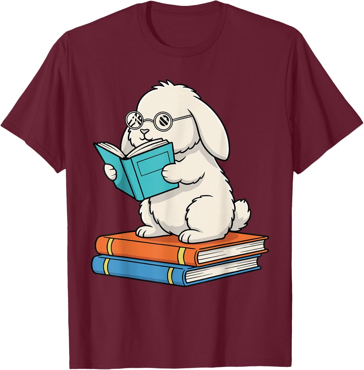 Reading Bunny Bookworm Rabbit with Glasses Books Reader T-Shirt - T-Shirt | Maroon