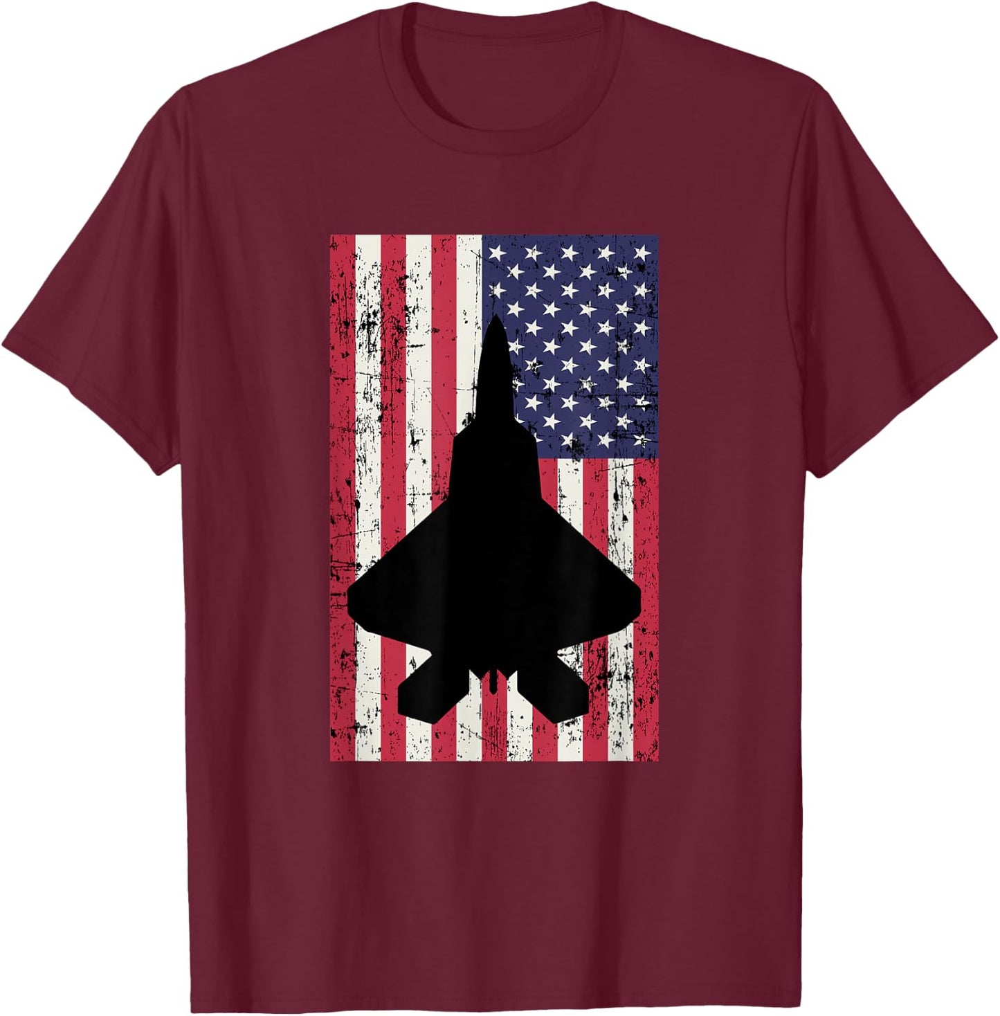 Patriotic F-22 Raptor fighter jet American flag T-Shirt - T-Shirt | Maroon
