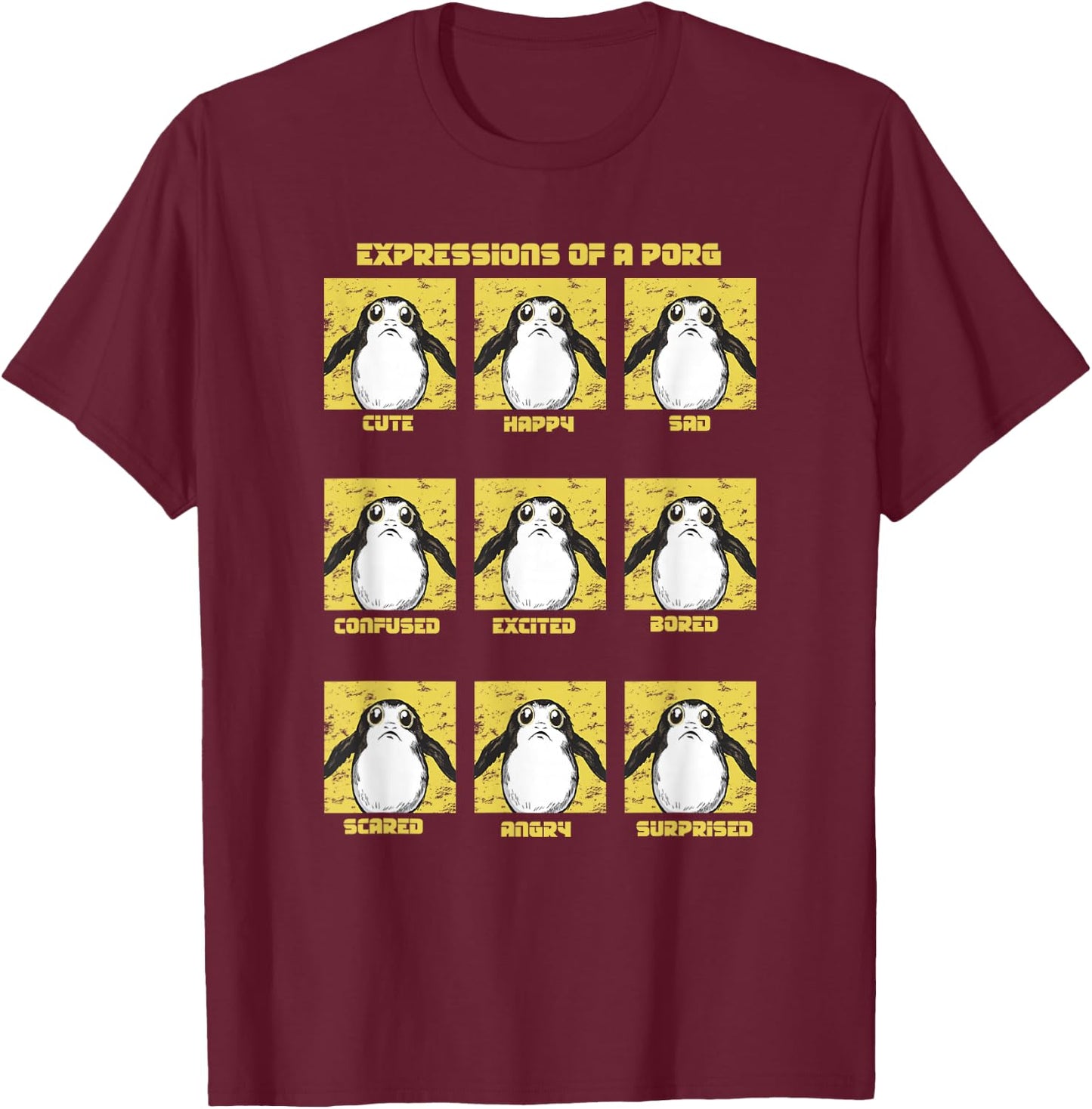 Star Wars Expressions Of A Porg Grid T-Shirt - T-Shirt | Maroon