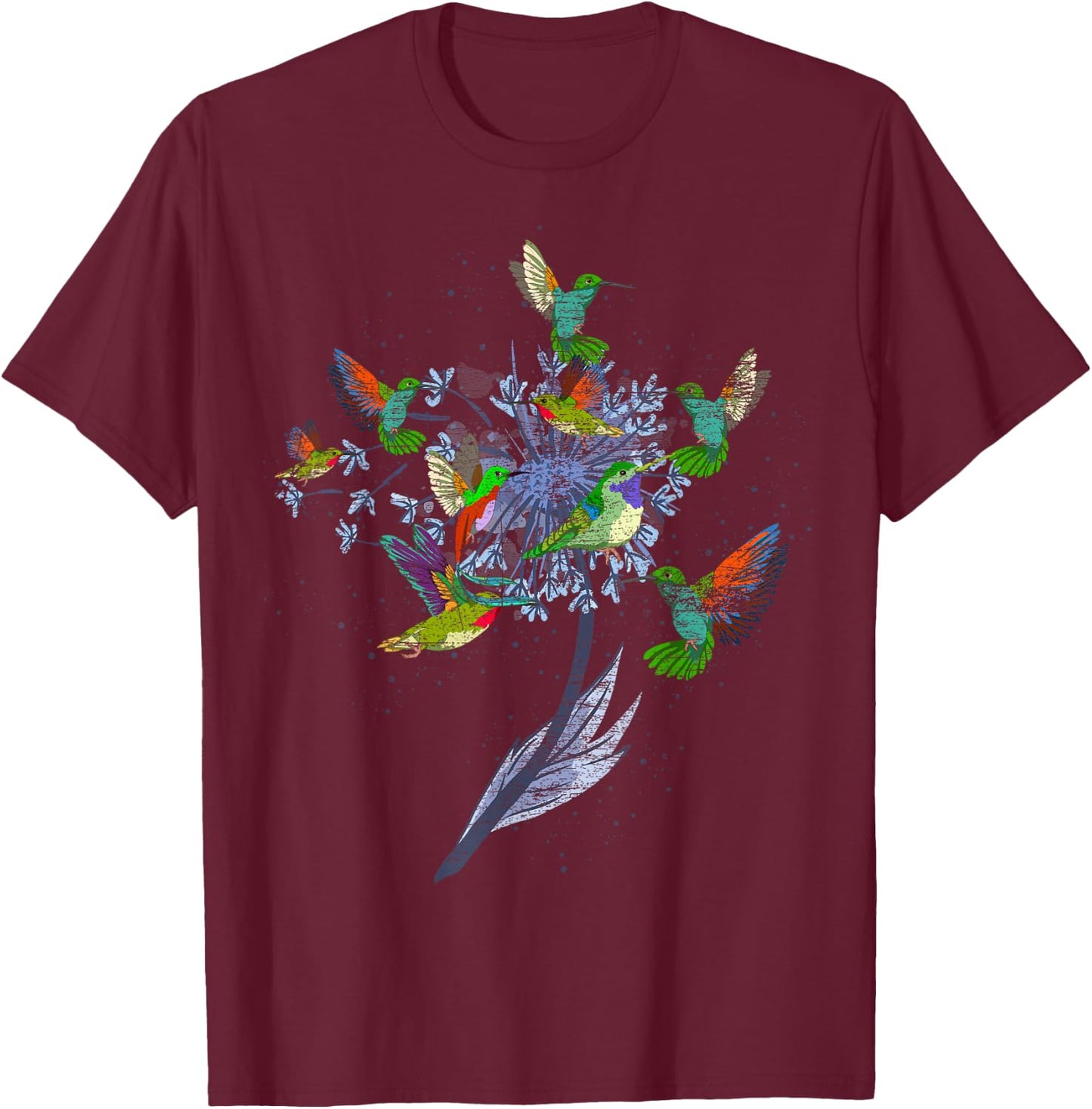 Vintage Nature Animal Bird Lover Flowers Pretty Hummingbird T-Shirt - T-Shirt | Maroon