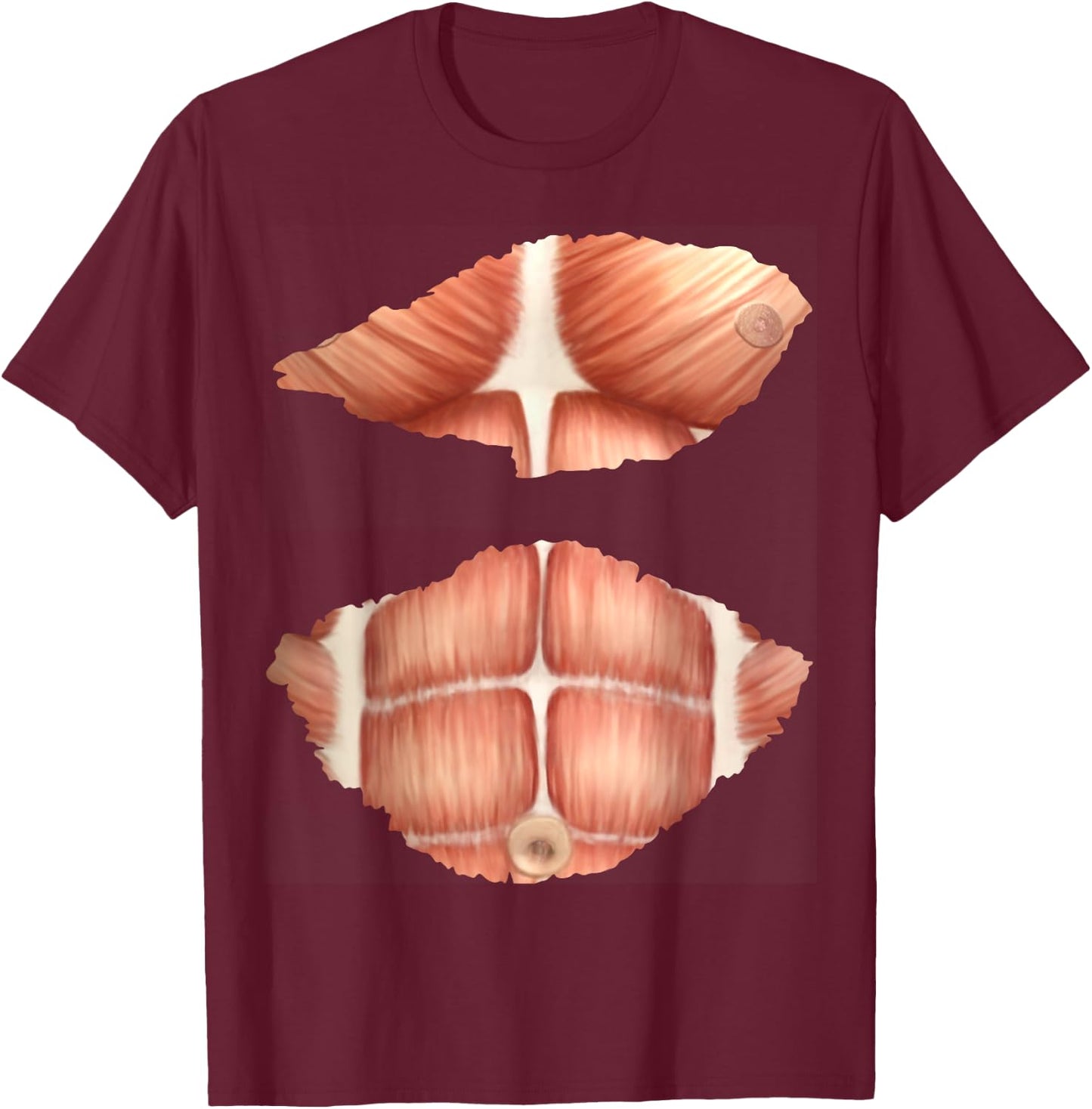 fake Anatomy costume Chest Six Pack Abs Muscles T-Shirt - T-Shirt | Maroon